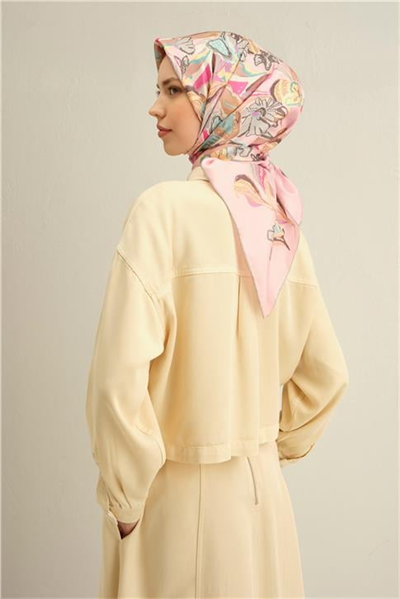 Armine Çiçek Desenli Saf İpek Twill Eşarp 9332D 82