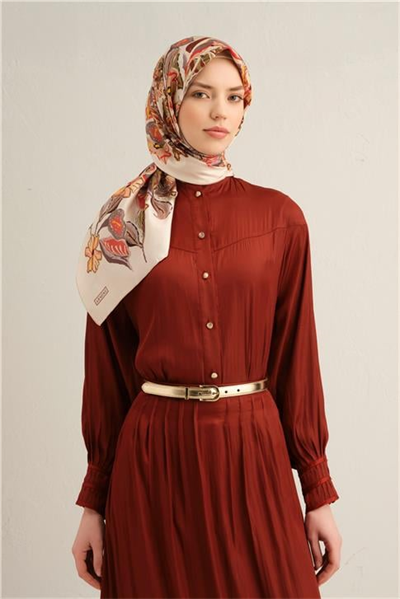 Armine Çiçek Desenli Saf İpek Twill Eşarp 9332D 36