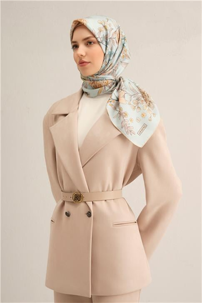 Armine Çiçek Desenli Saf İpek Twill Eşarp 9347D 80