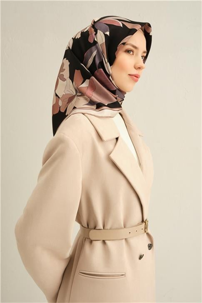 Armine Çiçek Desenli Saf İpek Twill Eşarp 9312D 07