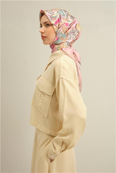 Armine Çiçek Desenli Saf İpek Twill Eşarp 9332D 82