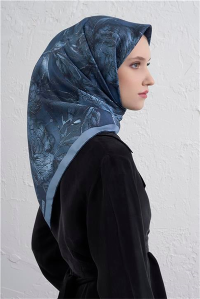 Armine Çiçek Desenli Saf İpek Twill Eşarp 9409D 34