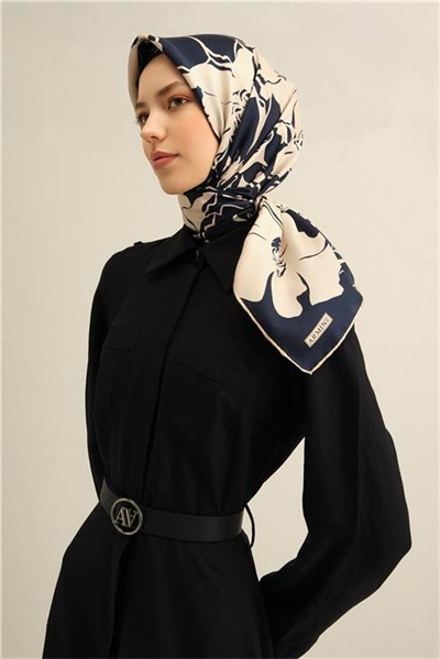 Armine Çiçek Desenli Saf İpek Twill Eşarp 9344D 40