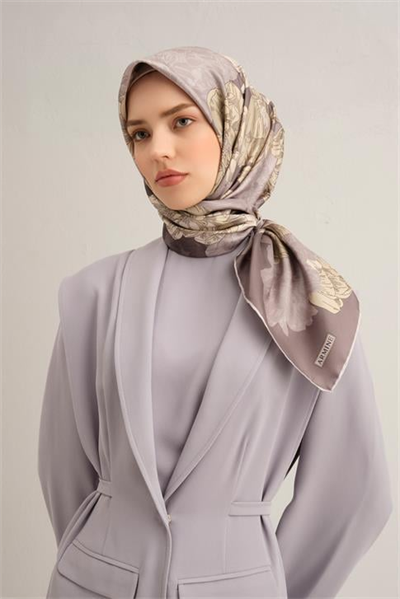 Armine Çiçek Desenli Saf İpek Twill Eşarp 9330D 35