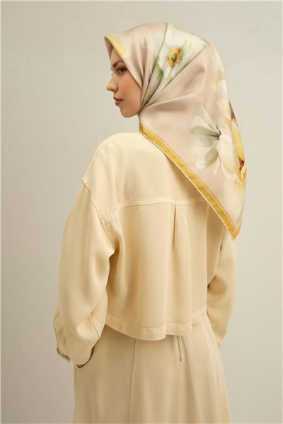 Armine Çiçek Desenli Saf İpek Twill Eşarp 9305D 33