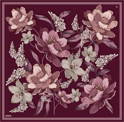 Armine Çiçek Desenli Saf İpek Twill Eşarp 9414D 2