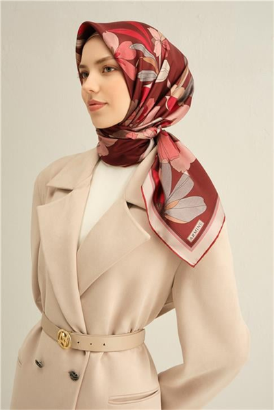 Armine Çiçek Desenli Saf İpek Twill Eşarp 9312D 85