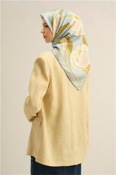 Armine Çiçek Desenli Saf İpek Twill Eşarp 9302D 01