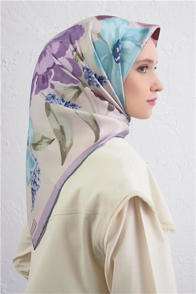 Armine Çiçek Desenli Saf İpek Twill Eşarp 9414D 6