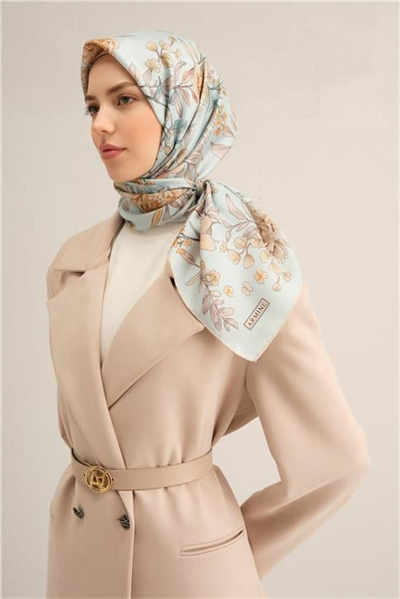 Armine Çiçek Desenli Saf İpek Twill Eşarp 9347D 80