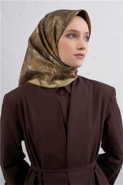 Armine Çiçek Desenli Saf İpek Twill Eşarp 9409D 06