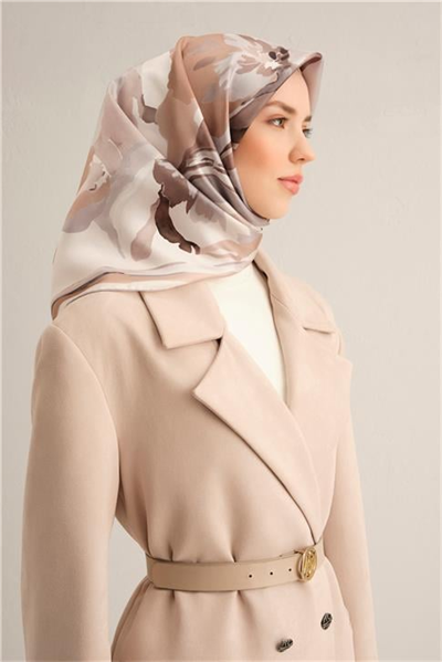 Armine Çiçek Desenli Saf İpek Twill Eşarp 9340D 86