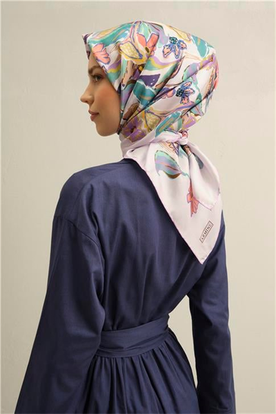 Armine Çiçek Desenli Saf İpek Twill Eşarp 9332D 33
