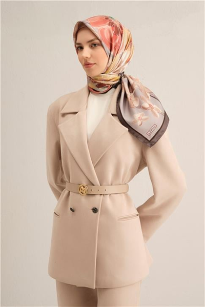 Armine Çiçek Desenli Saf İpek Twill Eşarp 9318D 34