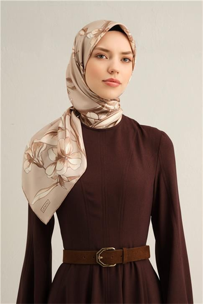 Armine Çiçek Desenli Saf İpek Twill Eşarp 9324D 32