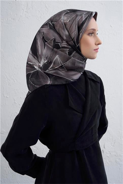 Armine Çiçek Desenli Saf İpek Twill Eşarp 9406D 59