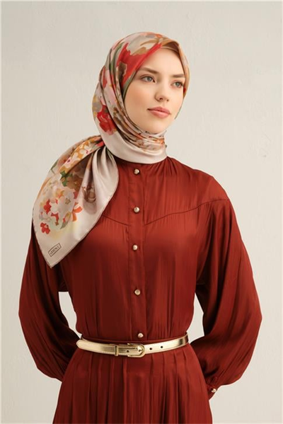 Armine Çiçek Desenli Saf İpek Twill Eşarp 9334D 10