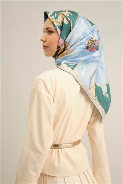 Armine Çiçek Desenli Saf İpek Twill Eşarp 9337D 50