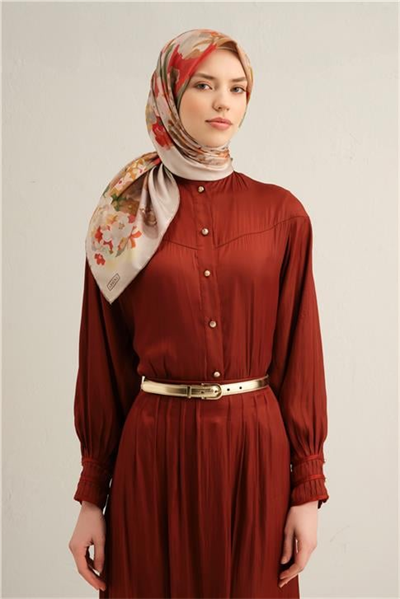 Armine Çiçek Desenli Saf İpek Twill Eşarp 9334D 10