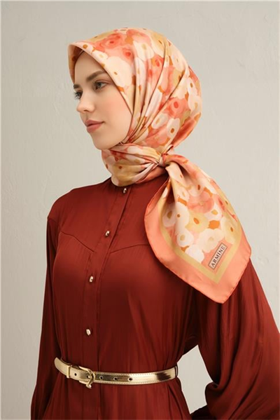 Armine Çiçek Desenli Saf İpek Twill Eşarp 9300D 55
