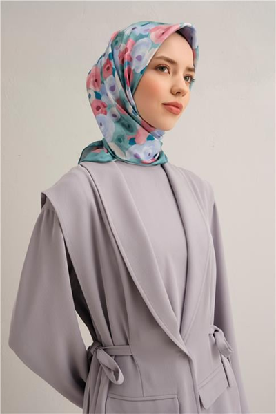 Armine Çiçek Desenli Saf İpek Twill Eşarp 9300D 50