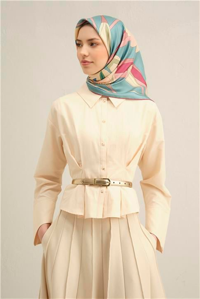 Armine Çiçek Desenli Saf İpek Twill Eşarp 9302D 54