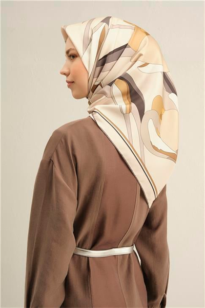 Armine Çiçek Desenli Saf İpek Twill Eşarp 9302 38