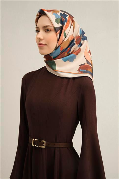 Armine Çiçek Desenli Saf İpek Twill Eşarp 9312D 04