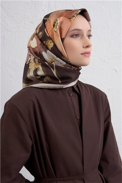 Armine Çiçek Desenli Saf İpek Twill Eşarp 9414D 38