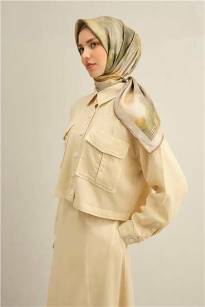 Armine Çiçek Desenli Saf İpek Twill Eşarp 9310D 02
