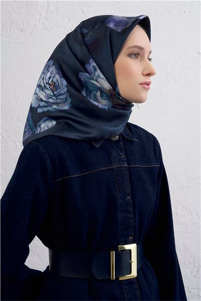 Armine Çiçek Desenli Saf İpek Twill Eşarp 9419D 56