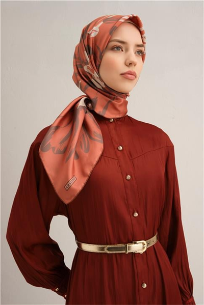 Armine Çiçek Desenli Saf İpek Twill Eşarp 9322D 55