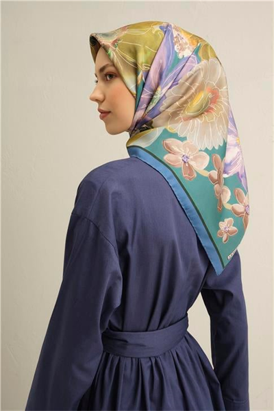 Armine Çiçek Desenli Saf İpek Twill Eşarp 9318D 35