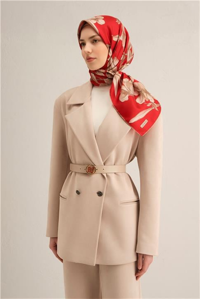 Armine Çiçek Desenli Saf İpek Twill Eşarp 9324D 54