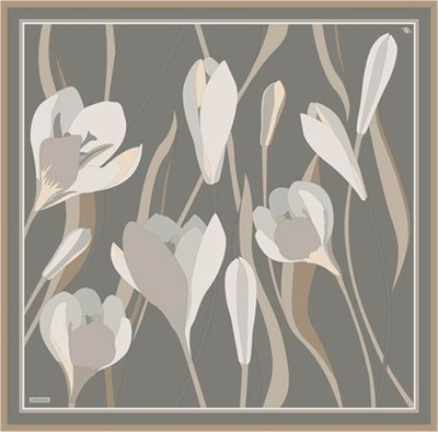 Armine Çiçek Desenli Saf İpek Twill Eşarp 9302D 04