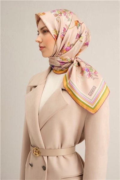 Armine Çiçek Desenli Saf İpek Twill Eşarp 9316D 31