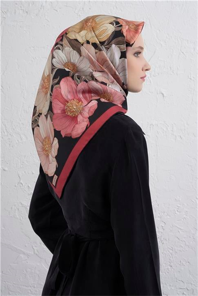Armine Çiçek Desenli Saf İpek Twill Eşarp 9403D 32