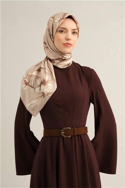 Armine Çiçek Desenli Saf İpek Twill Eşarp 9324D 32