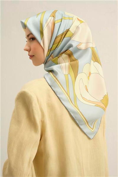 Armine Çiçek Desenli Saf İpek Twill Eşarp 9302D 01
