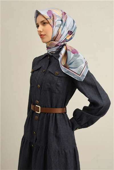 Armine Çiçek Desenli Saf İpek Twill Eşarp 9312D 35
