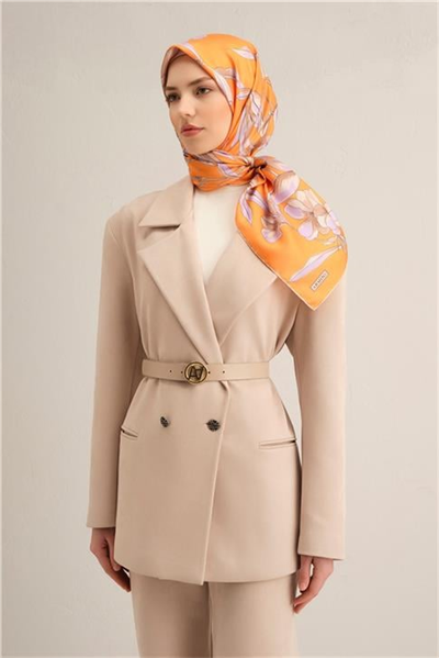 Armine Çiçek Desenli Saf İpek Twill Eşarp 9324D 33