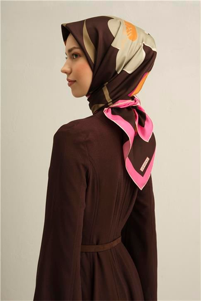 Armine Çiçek Desenli Saf İpek Twill Eşarp 9317D 08