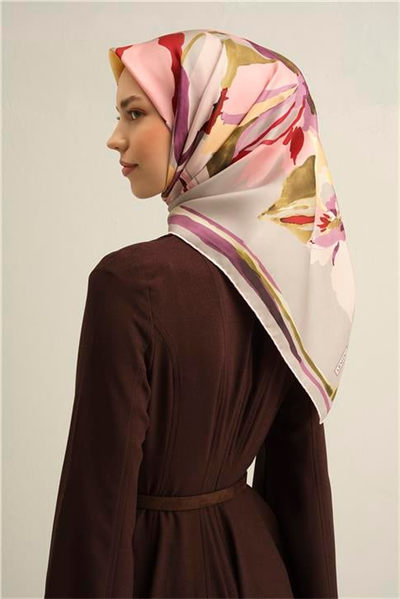 Armine Çiçek Desenli Saf İpek Twill Eşarp 9340D 32