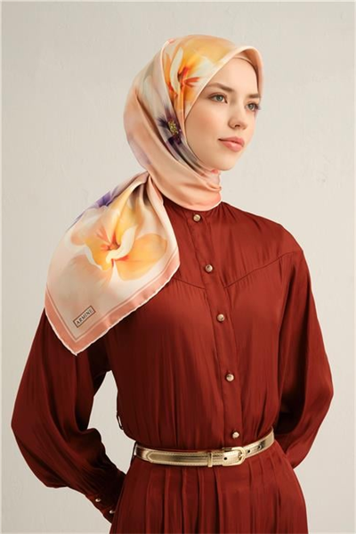 Armine Çiçek Desenli Saf İpek Twill Eşarp 9305D 34