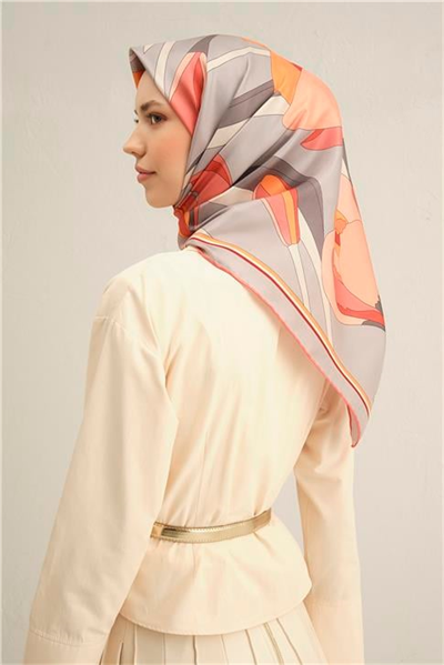 Armine Çiçek Desenli Saf İpek Twill Eşarp 9302D 35
