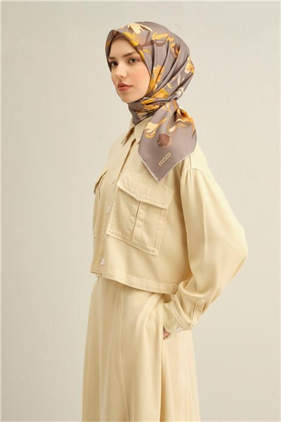 Armine Çiçek Desenli Saf İpek Twill Eşarp 9342D 38