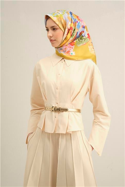 Armine Çiçek Desenli Saf İpek Twill Eşarp 9334D 59