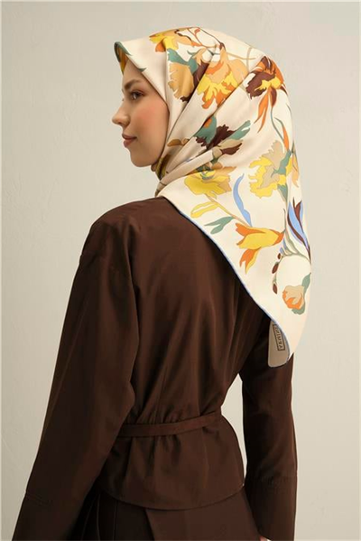 Armine Çiçek Desenli Saf İpek Twill Eşarp 9342D 03