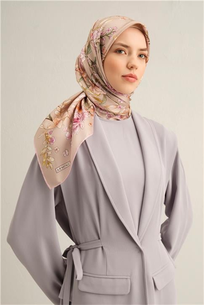 Armine Çiçek Desenli Saf İpek Twill Eşarp 9347D 34
