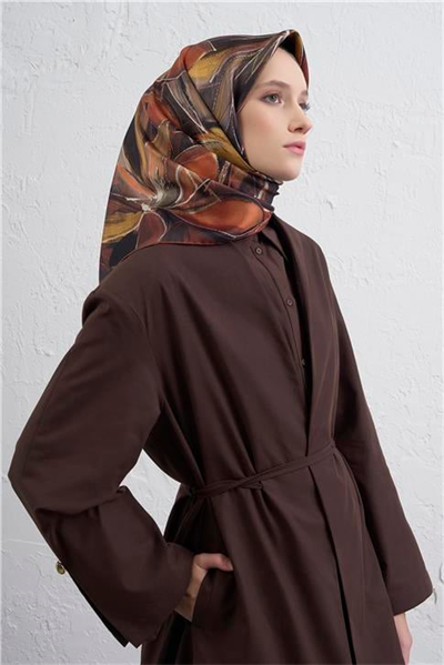 Armine Çiçek Desenli Saf İpek Twill Eşarp 9406D 80